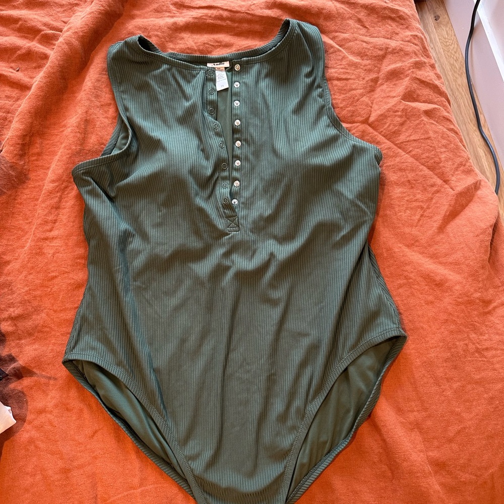 Andie Forest Green Ribbed Malibu one piece swimsuit